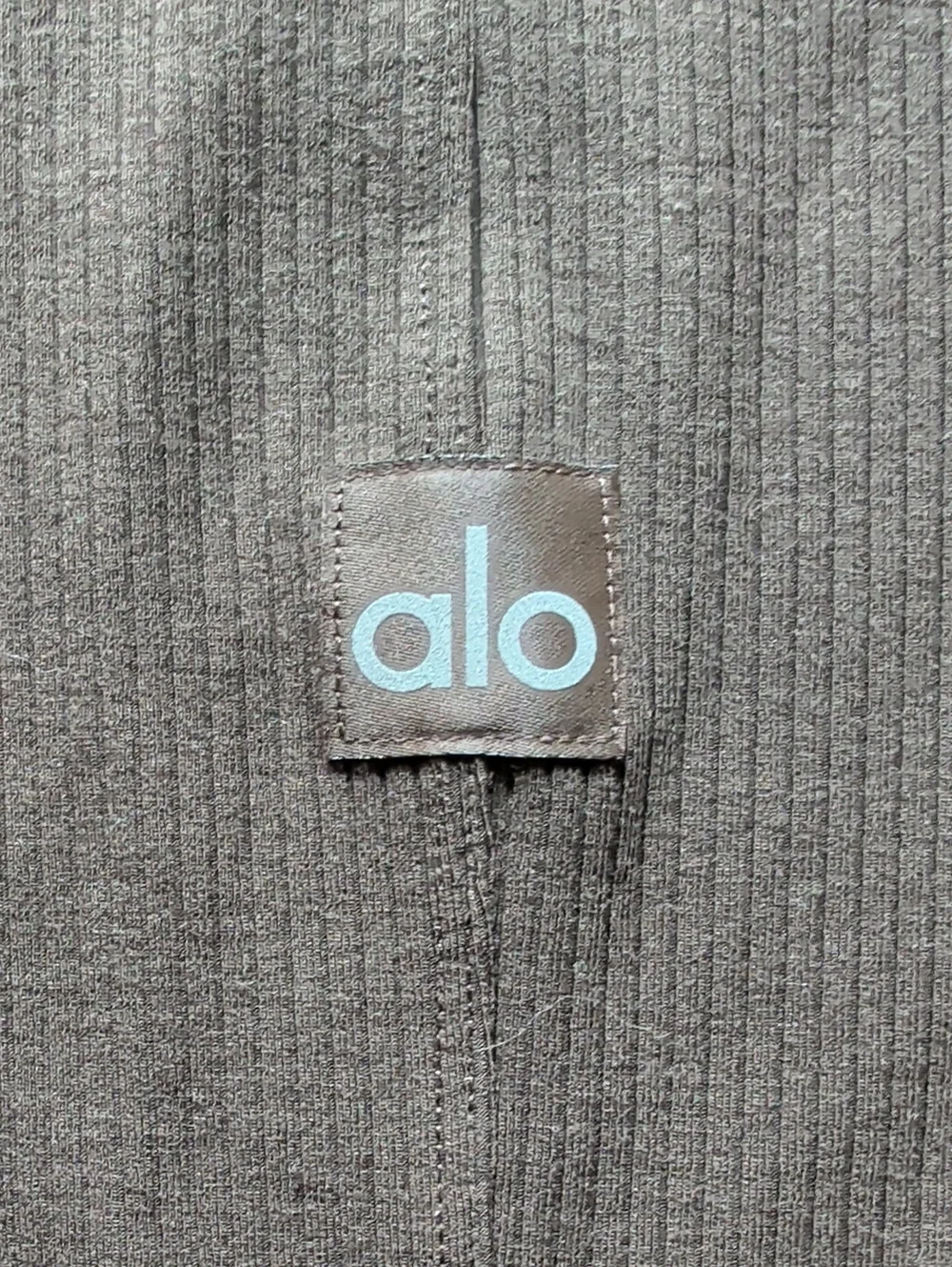 ALO Wellness Rib Mock Neck Polished Short Sleeve Espresso NWT